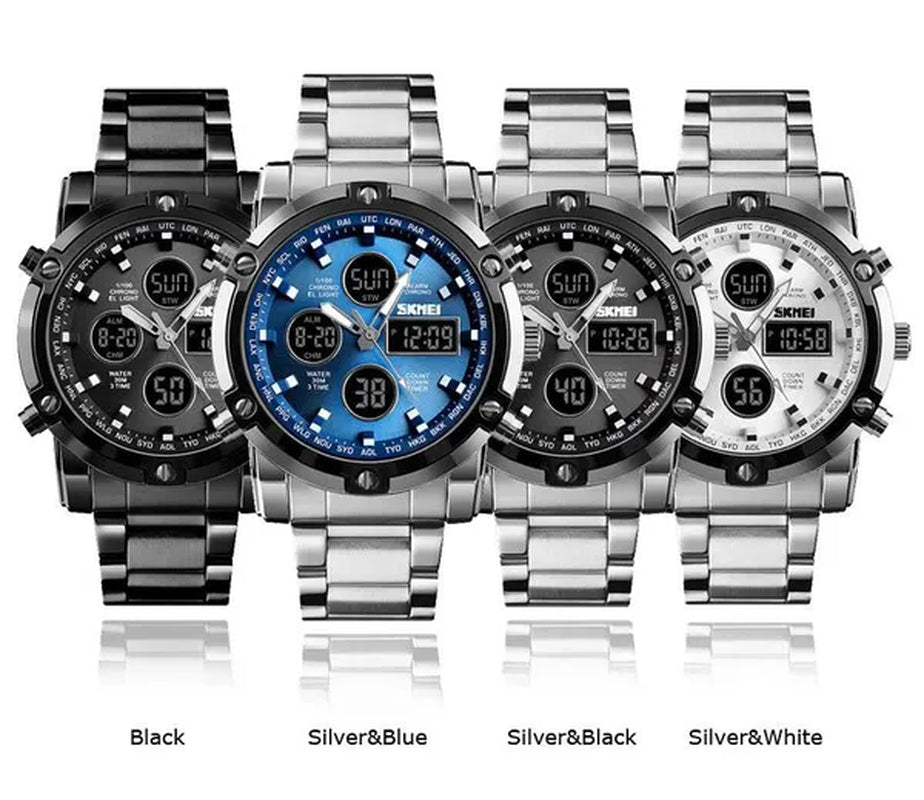 Mens SKMEI Watches Top Luxury Brand Sport Countdown Stainless Steel Strap Wrist watch