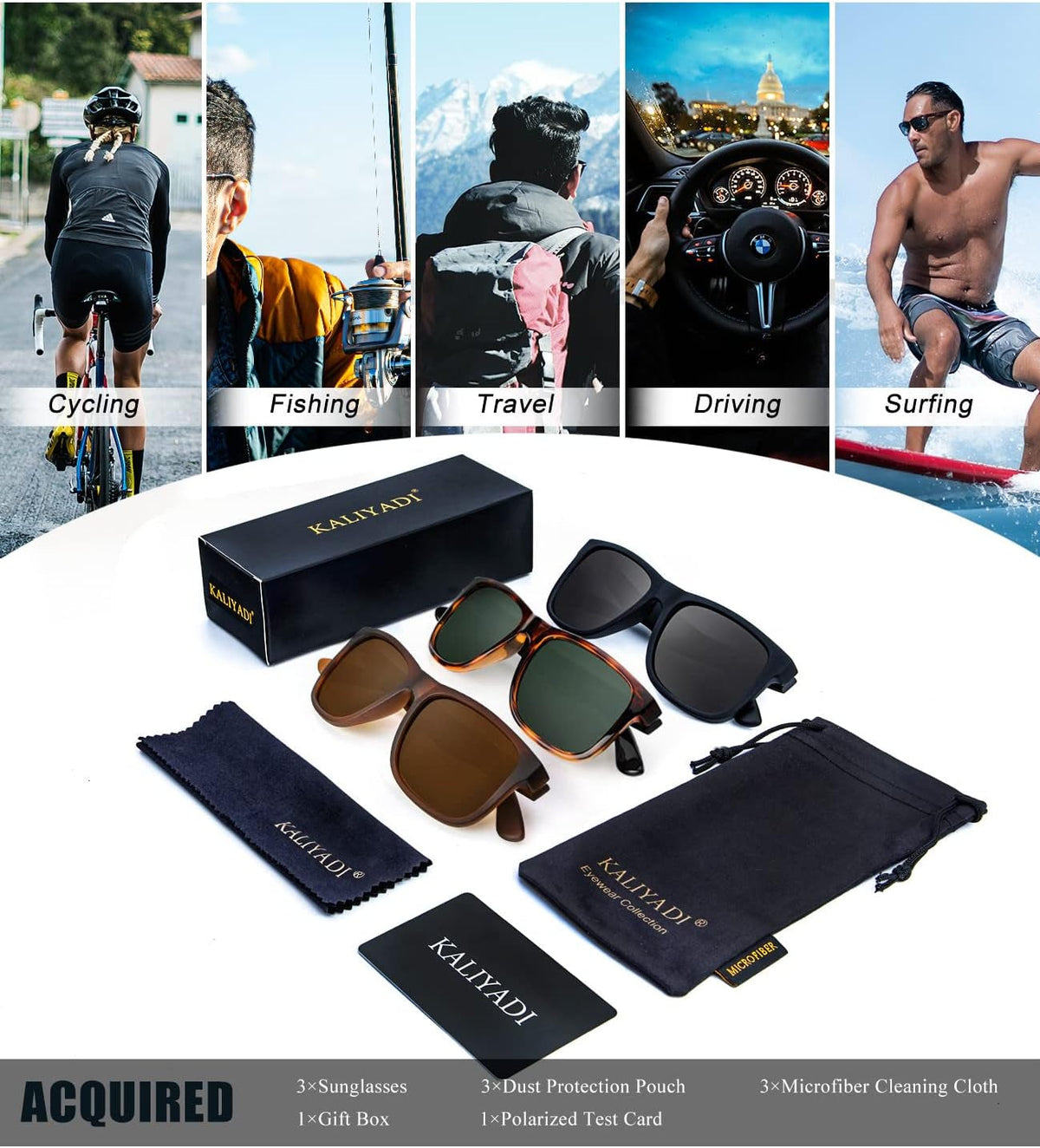 Sunglasses Men Polarized Sun Glasses for Mens Womens Classic Matte Black Frame UV Protection 3Pack