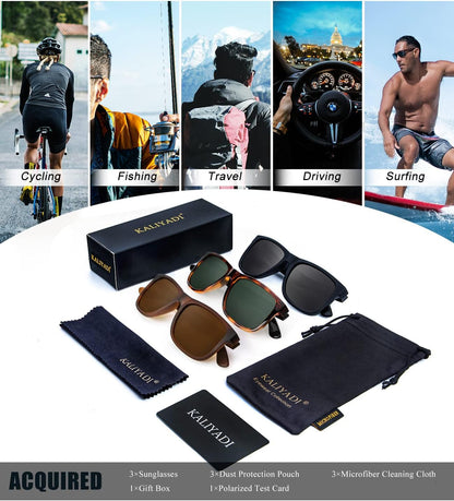 Sunglasses Men Polarized Sun Glasses for Mens Womens Classic Matte Black Frame UV Protection 3Pack