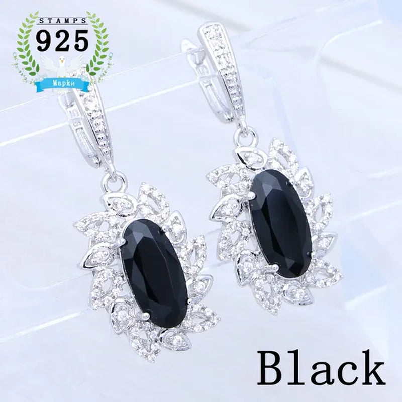 925 Sterling Silver Punk Earrings Black Spinel Earrings with White Topaz Party Jewelry for Girls