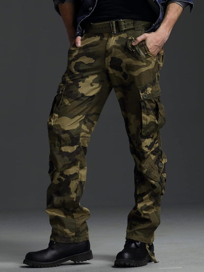 Men'S Cotton Casual Cargo Work Pants Baggy Camo Tactical Combat Trousers with 8 Pockets (No Belt)