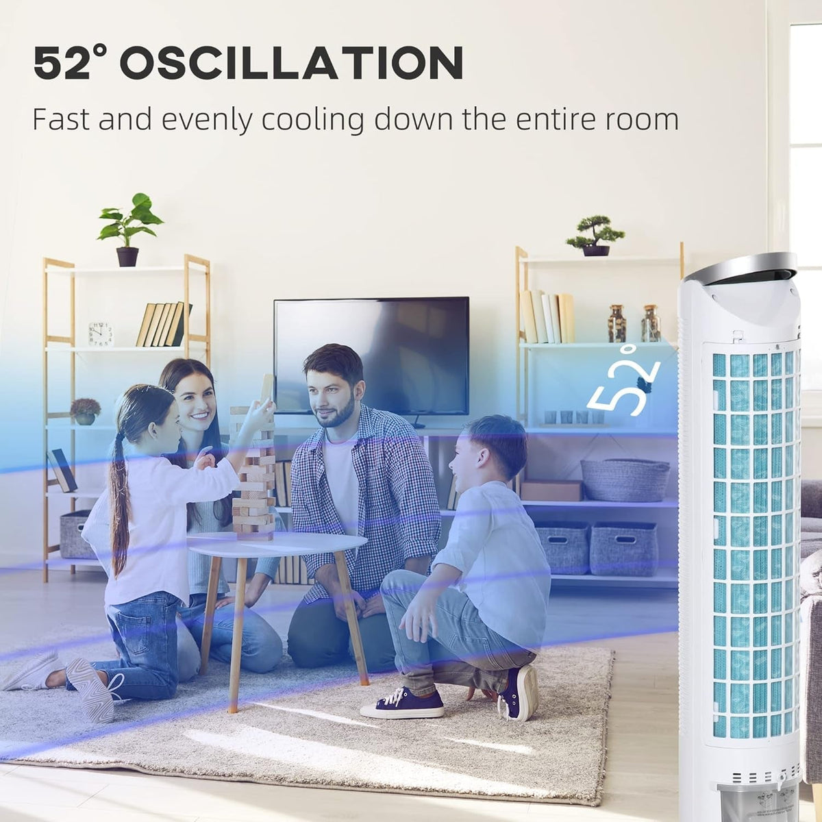40" Evaporative Air Cooler with Water Tank, 3-In-1 Ice Cooling Fan with Humidifier, 52° Oscillating Portable Swamp Cooler for Home Office, 3 Modes, 3 Speeds, 8H Timer, Remote, White