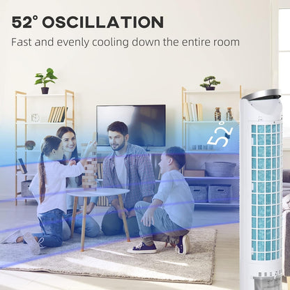 40" Evaporative Air Cooler with Water Tank, 3-In-1 Ice Cooling Fan with Humidifier, 52° Oscillating Portable Swamp Cooler for Home Office, 3 Modes, 3 Speeds, 8H Timer, Remote, White