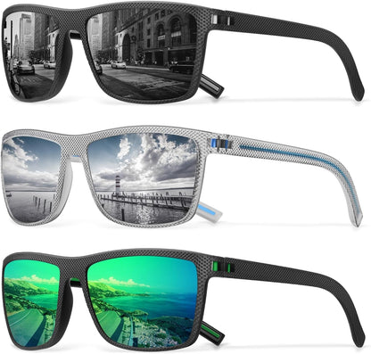 Square Polarized Sunglasses for Men Vintage Style Driving Travel Sun Glasses Lightweight Frame UV Protection Goggles