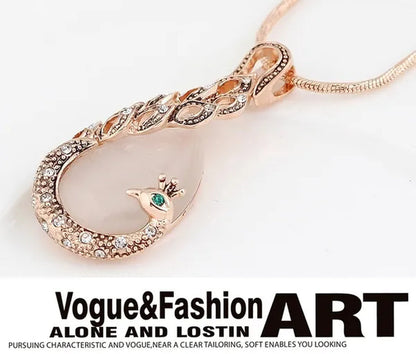 Fine Jewelry sets 2017 New Fashion KC rose Gold Filled opal Crystal Peacock Necklace Earring Wedding jewellery Set for women