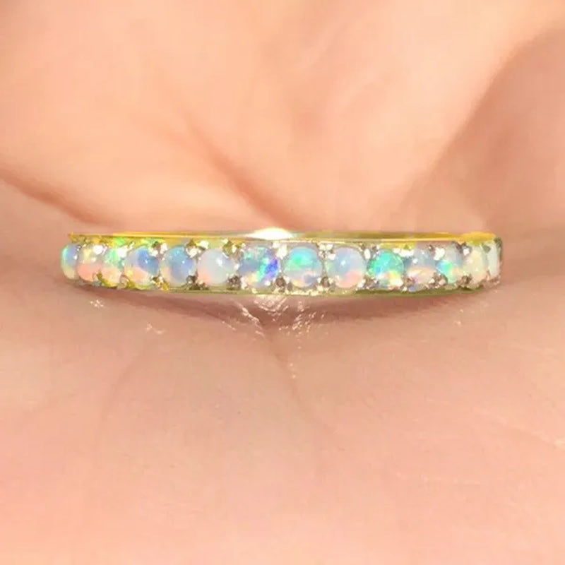 Women's Fashion Exquisite 925 Sterling Silver Natural White Opal Eternity Diamond Ring Elegant Female Birthday Party Jewelry Romantic Princess Proposal Engagement Anniversary Gift Stackable Rings for Women Bride Wedding Band Size 4-12 Bague Femme