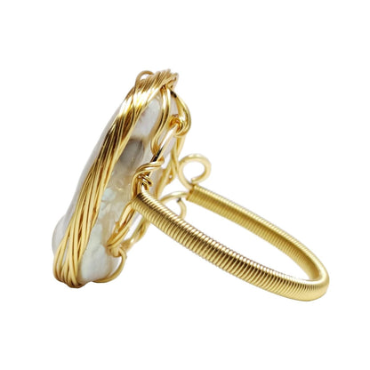 Baroque Irregular Pearl Rings for Women Gold-Plated Adjustable Open Design Trendy and Unique Christmas Pearl Jewelry Prom and Formal Attire Accessories Gift Box Included