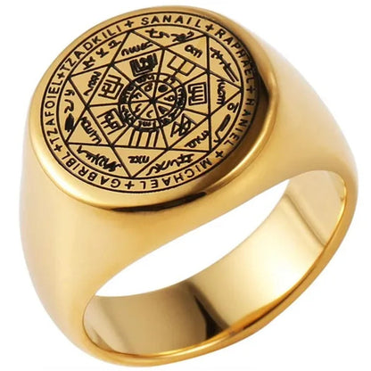 Seals of The Seven Archangels Rings Choker Statement Silver Gold Titanium Steel Bands Punk Rock Stamp Signet Ring For Men