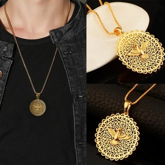 Lovely Peace Dove Gifts Party Unisex Box Chain Copper Round Dangle Pendant Chain Necklace