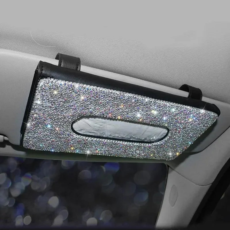 Car Tissue Box Holder Bling Bling Crystal Rectangular Napkin Holder Pumping Paper Case Dispenser for Home Office Car Accessories