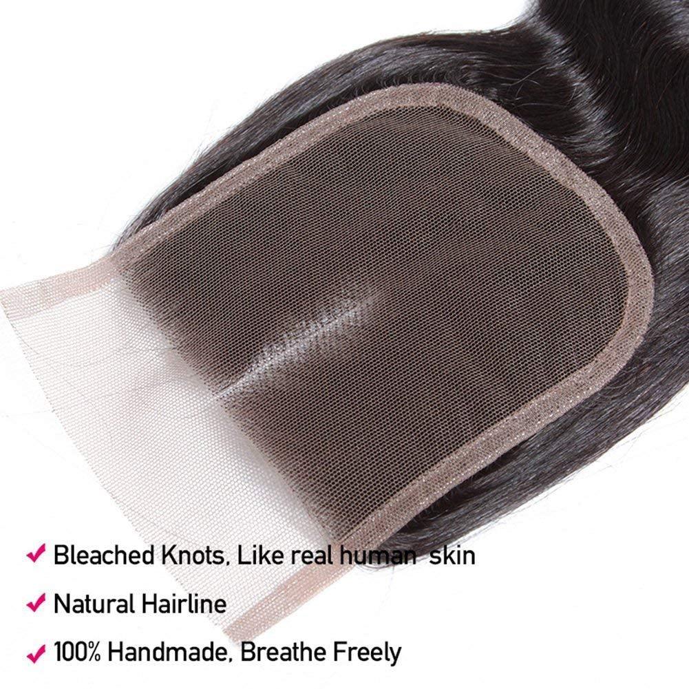 Beauty Princess Body Wave Human Hair 3 Bundles with Closure Double Weft 10A Brazilian Hair Bundles with Closure (14/16/18+12Inch, 3 Bundles with Closure)