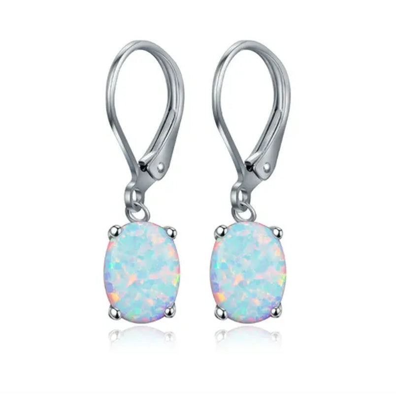 925 Sterling Silver 6*8MM Opal Opal Opal OPAL Ear Hook Earrings