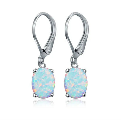 925 Sterling Silver 6*8MM Opal Opal Opal OPAL Ear Hook Earrings