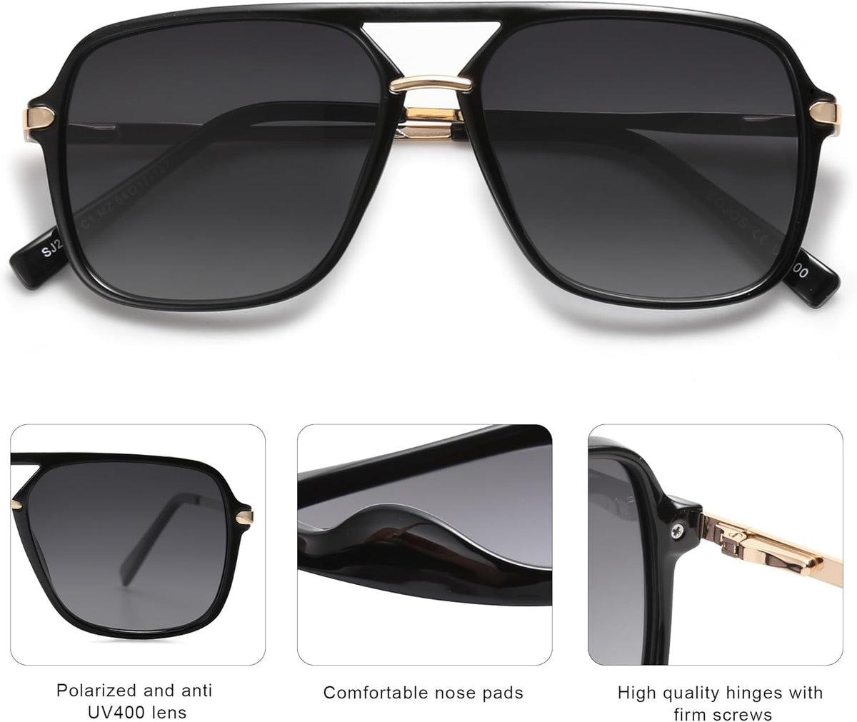 Sunglasses for Women & Men, Square, Retro, Polarized Lens, Trendy Aviator, 90s Shades
