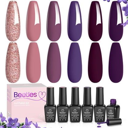 Beetles Pastel Gel Nail Polish,6 Colors Macaron Pink Blue Green Yellow Purple Soft Pastel Gel Polish Soak Off Uv Gel Manicure Spring Gel Polish Nail Art Design DIY Home Salon Gift for Women Girl
