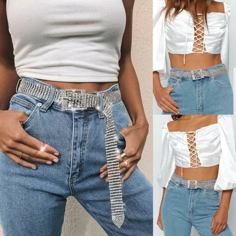 Brilliant Women's Belt Waist Chain Full Diamond Rhinestone Crystal Belt Luxury Large Party Silver Waist Belt