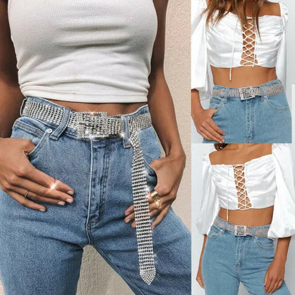 Brilliant Women's Belt Waist Chain Full Diamond Rhinestone Crystal Belt Luxury Large Party Silver Waist Belt