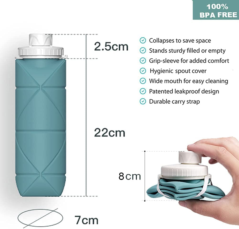 Collapsible Water Bottles Cups Leakproof Valve Reusable BPA Free Silicone Foldable Travel Water Bottle Cup for Gym Camping Hiking Travel Sports Lightweight Durable