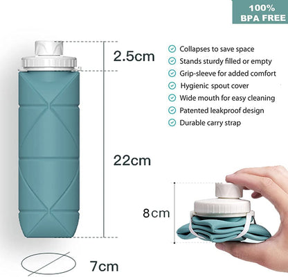 Collapsible Water Bottles Cups Leakproof Valve Reusable BPA Free Silicone Foldable Travel Water Bottle Cup for Gym Camping Hiking Travel Sports Lightweight Durable