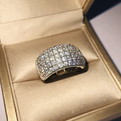 New Fashion 925 Sterling Silver Micro Pave Diamond Wide Rings for Women Bridal Wedding Band Ring Jewelry