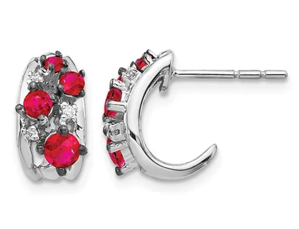 3/5 Carat (ctw) Natural Ruby Earrings in 14K White Gold with Accent Diamonds