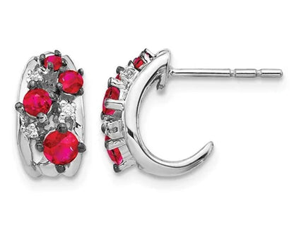 3/5 Carat (ctw) Natural Ruby Earrings in 14K White Gold with Accent Diamonds