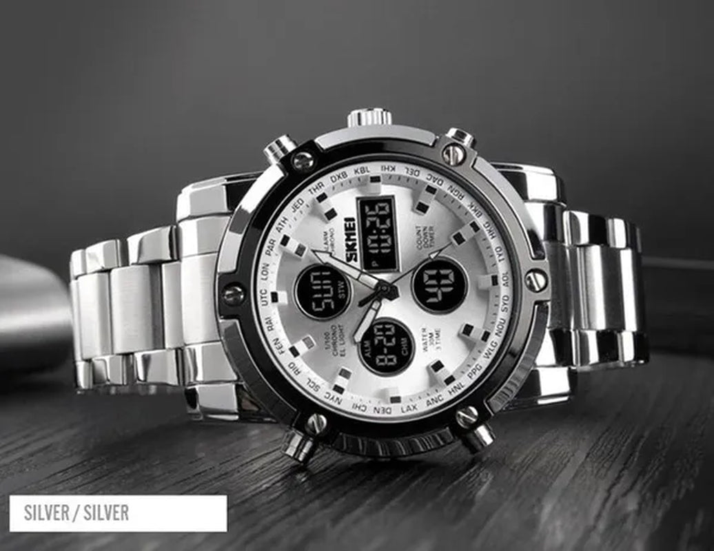 Fashion SKMEI 1389 Top Luxury Brand Stainless Steel Strap Wrist Watch Sport Countdown Watches