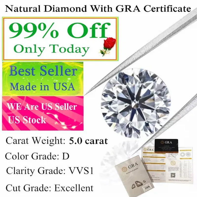 Natural Diamonds D Color Round Shape VVS1 Excellent Clarity Natual Diamonds With GRA Certificate Report and Card 1.0 Carat/ 2.0 Carat /3.0 Carat/ 4.0 Carat /5.0 Carat,Retail Price $9999