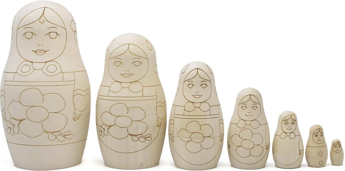Unfinished Nesting Dolls Blank Set of 7 Pcs - Wooden Crafts to Paint Your Own Matryoshka - Blank Russian Nesting Dolls Unpainted - Russian Dolls Blank
