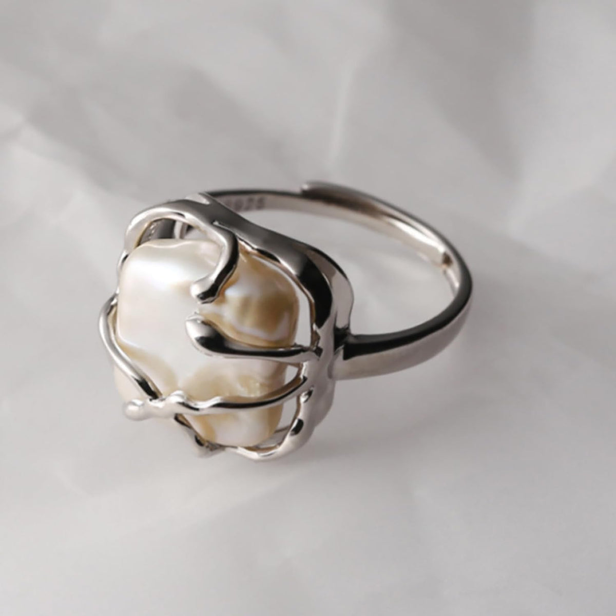 Baroque 18K Gold Pearl Statement Ring - Adjustable Chunky Pearl Wedding Jewelry for Women