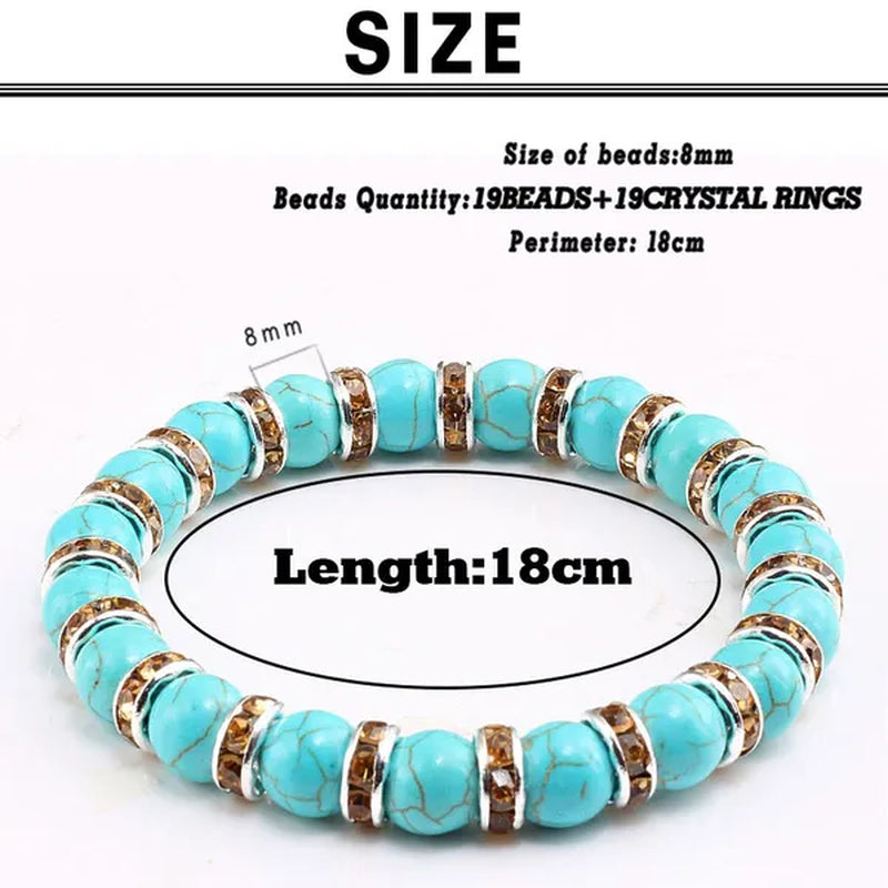 Blue turquoise and green point hand natural Vintage bracelet rhinestone rope men's and women's elastic casual bracelet prayer yoga pendant jewelry