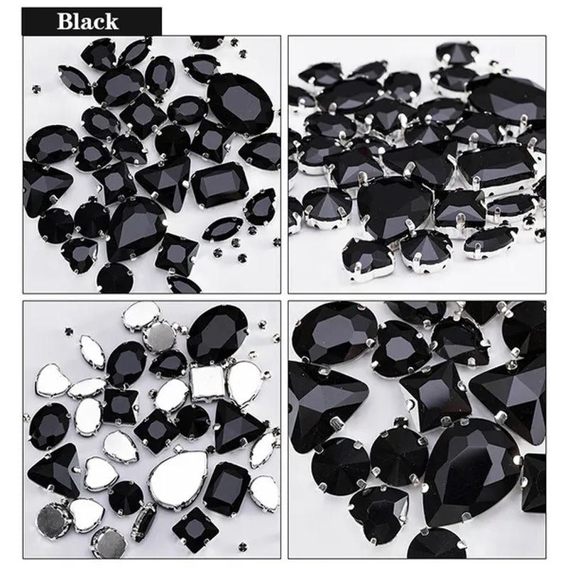 50PCS Mix Size Gold Champagne Glass Rhinestones for Clothing Loose Flatback Dress Stones Decorative Crystal Sew on Rhinestones