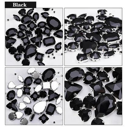 50PCS Mix Size Gold Champagne Glass Rhinestones for Clothing Loose Flatback Dress Stones Decorative Crystal Sew on Rhinestones