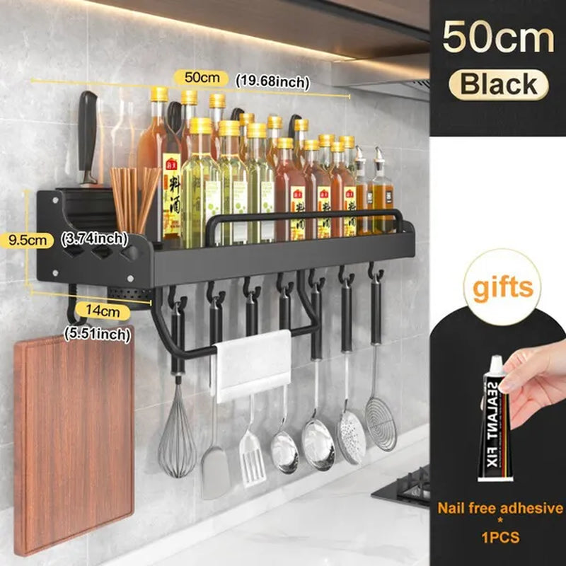 Kitchen Storage Shelf Wall-mounted Spice Racks Space Aluminum Multifunctional Punch-free Kitchen Shelf Kitchen Organizer