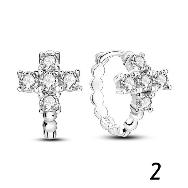 New 925 Sterling Silver Sparkling Two-Tone Zircon Stud Earrings European Fashion Women's Jewelry Earrings