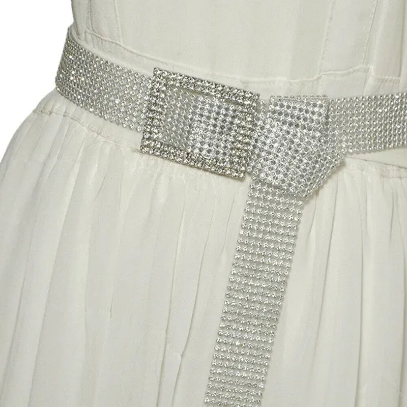 Brilliant Women's Belt Waist Chain Full Diamond Rhinestone Crystal Belt Luxury Large Party Silver Waist Belt