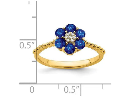 3/5 Carat (ctw) Blue Sapphire Flower Ring in 14K Yellow Gold