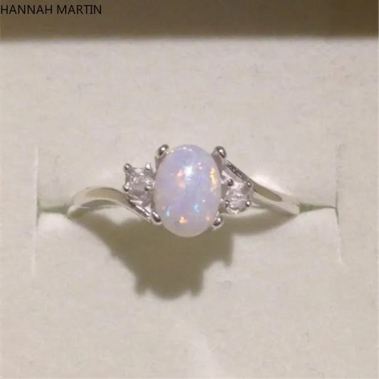 Hannah Martin Exquisite 925 Solid Sterling Silver Natural Gemstone Genuine Orange and Blue Multicolor Opal Diamond Ring Bride Wedding Engagement Fine Jewelry