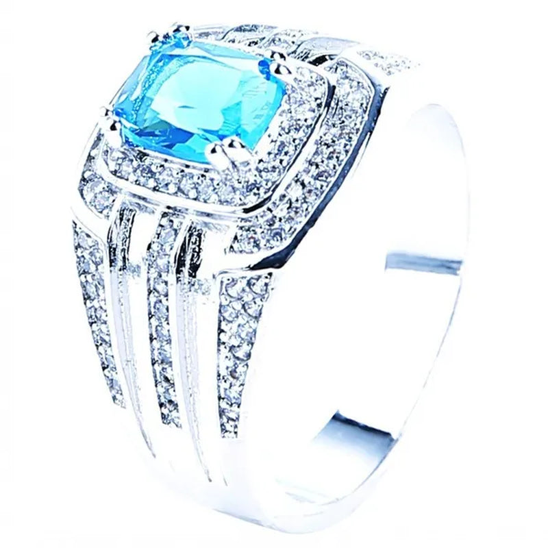 Business Men's Fashion Ring Green Zircon Ring Wedding Engagement Party Jewelry