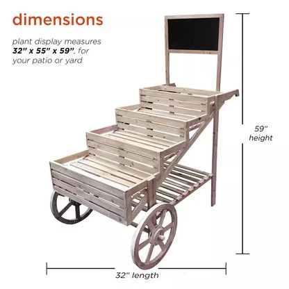 59 In. Tall Indoor/Outdoor Wooden Cart Plant and Display Stand with Chalkboard