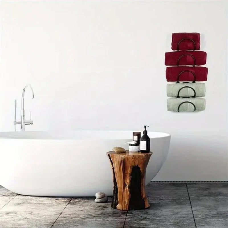 5 Layers Wrought Iron Bathroom Towel Rack Wall-Mounted Wine Bottle Display Rack Simple Multifunctional Storage Shelf