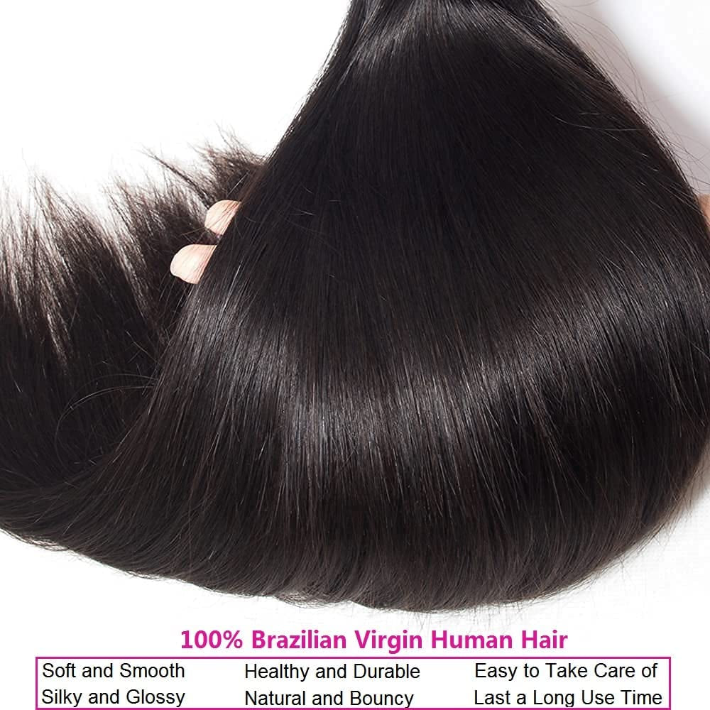 Human Hair Bundles Straight 10 12 14 16 Inch Brazilian Virgin Hair 4 Bundles Human Hair Straight 100% Unprocessed Straight Hair Bundles Weave Bundles Human Hair