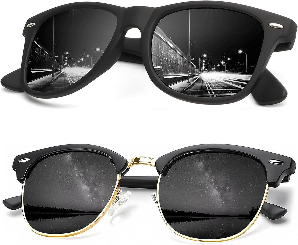 Sunglasses Men Polarized Sunglasses for Men Women Unisex Semi-Rimless Frame Retro Driving Sun Glasses UV Blocking