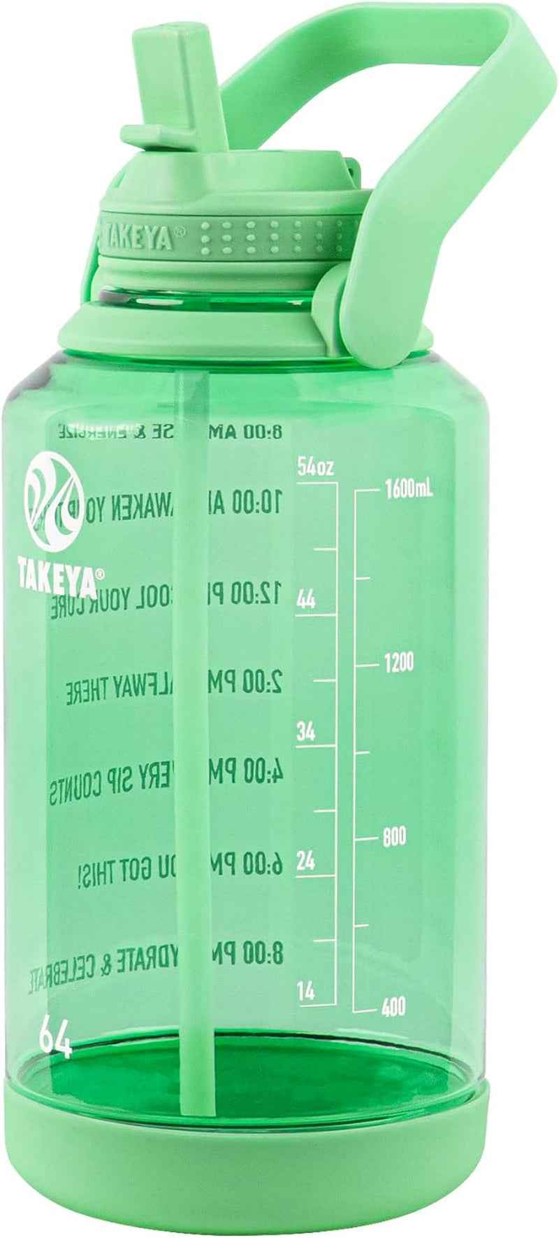 64 Oz Motivational Water Bottle with Straw Lid with Time Marker, Half Gallon, Premium Quality BPA Free Tritan Plastic, Pistachio Green