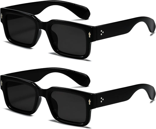 Square Frame Sunglasses for Women Men Trendy Chunky Rectangle Sun Glasses Black Shades UV400 Protection