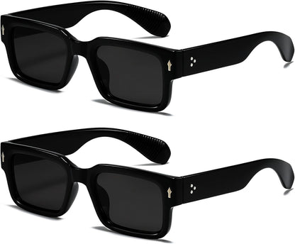 Square Frame Sunglasses for Women Men Trendy Chunky Rectangle Sun Glasses Black Shades UV400 Protection