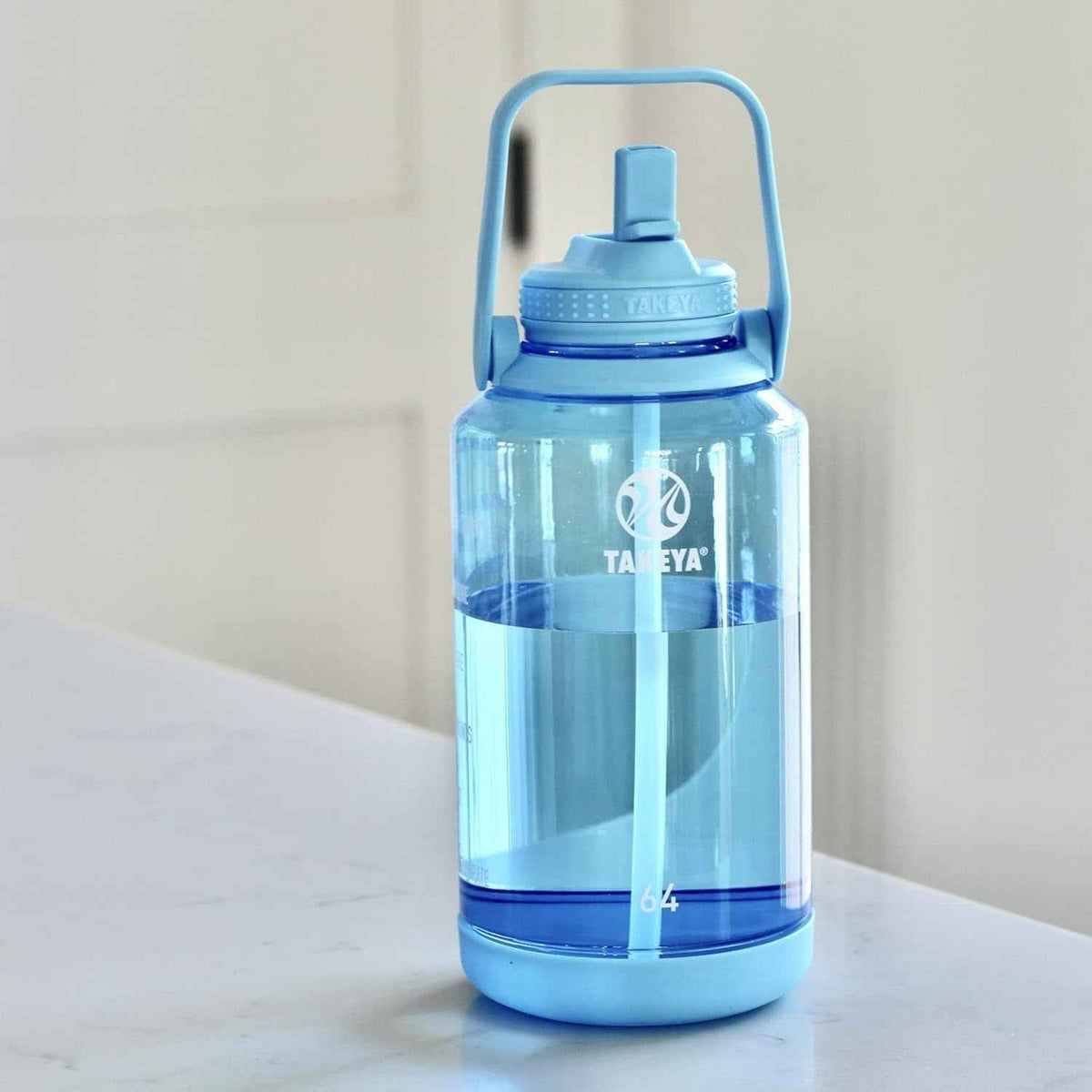 64 Oz Motivational Water Bottle with Straw Lid with Time Marker, Half Gallon, Premium Quality BPA Free Tritan Plastic, Breezy Blue