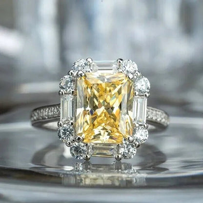 S925 Silver-plated Citrine Rhinestone Crown Ring Female Women Palace Bling Crystal Wedding Ring Jewelry