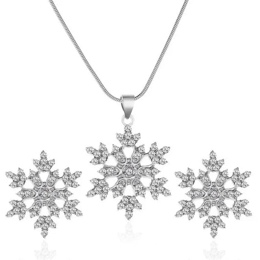 2pcs/set New Set of Jewellery Temperament Simple Full Diamond Snowflake Necklace Snowflake Earrings Valentine's Day Gift
