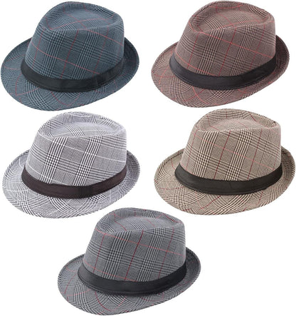 5 Pack Short Brim Fedora Classic Summer Beach Sun Hat Panama Cap for Men Women
